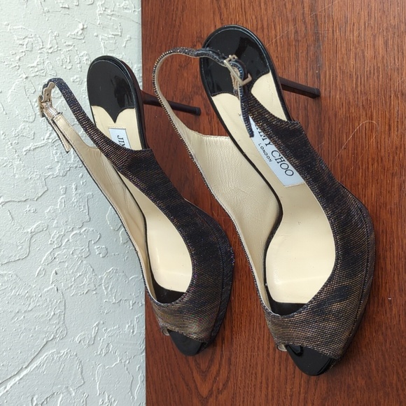 Jimmy Choo Nova 100 Copper Metallic Fabric Peep Toe Ankle Strap Heels Size 7.5 - Picture 4 of 11